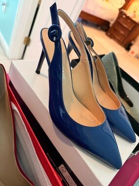 Patent Navy Slingback Stiletto Heels